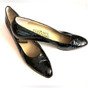 Salvatore Ferragamo Sneelia Black Patent Leather Pumps